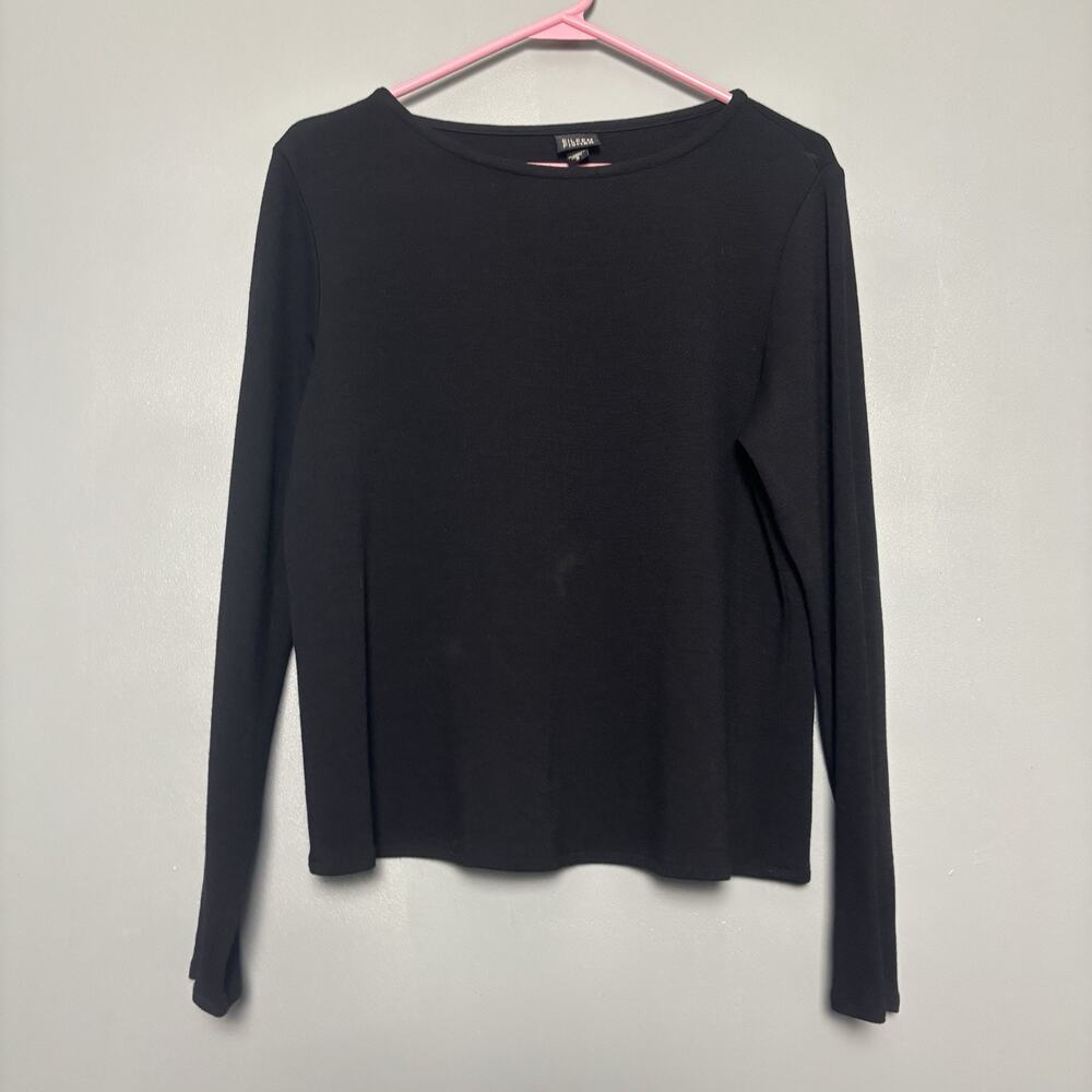 Vintage Y2K Eileen Fisher Long Sleeve Black Wool Blend Shirt Top Small